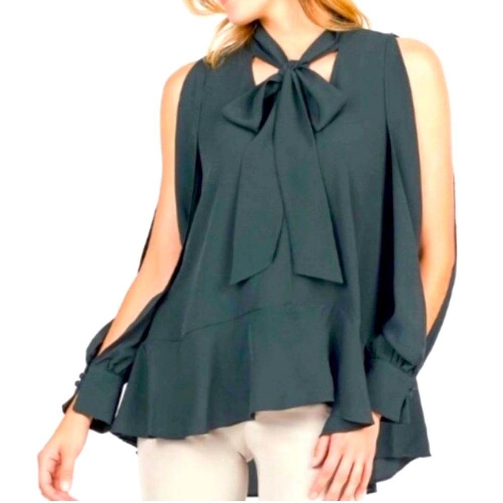 NWT French Connection Tie Neck Crepe Blouse Size Medium